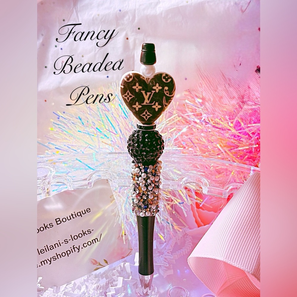 Fancy beaded pen/gifts/heart bead/black beads/rhinestone pen/ - Picture 2 of 6